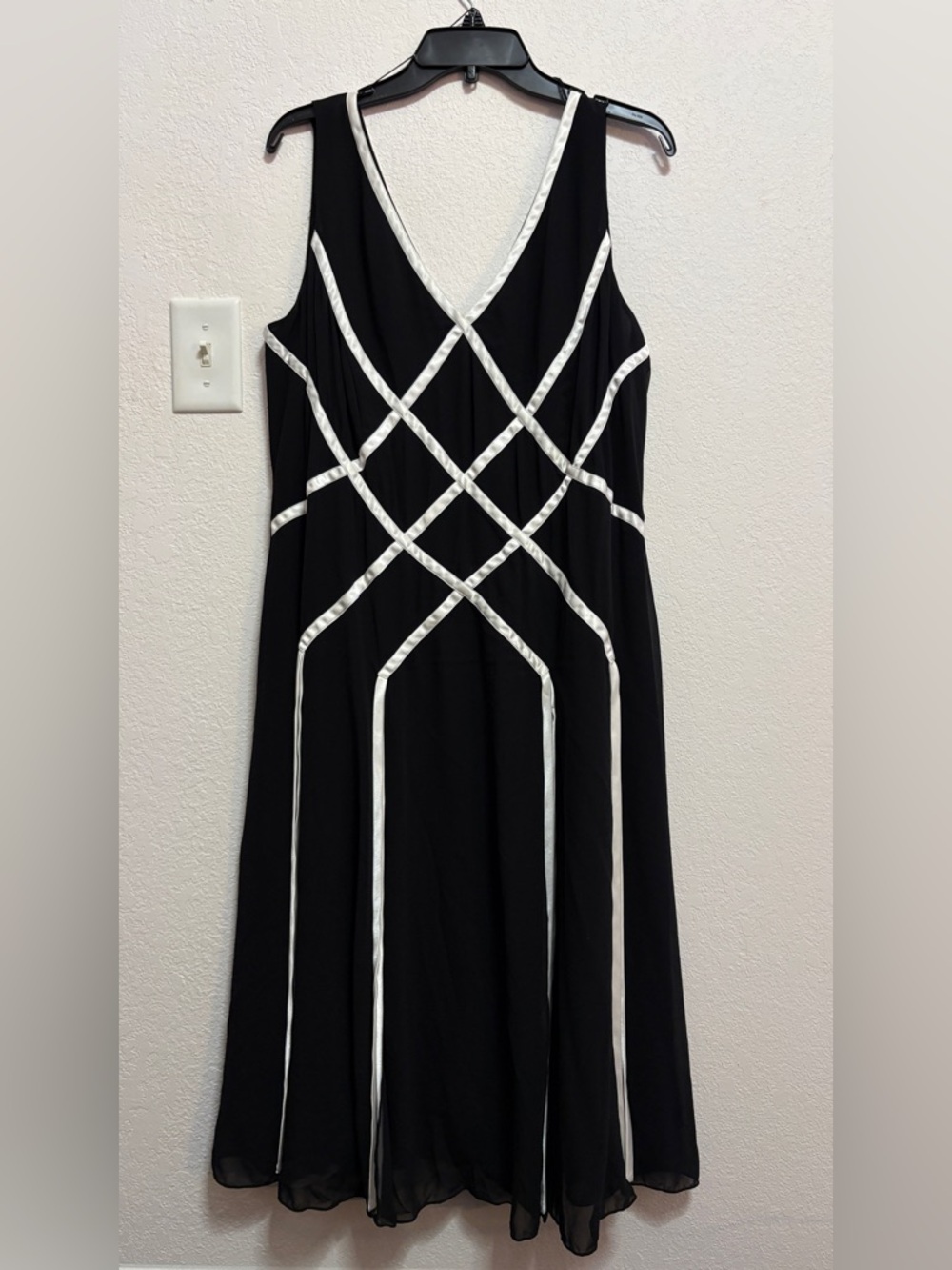 Adrianna Papell Black Maxi Dress with White Ribbon Lattice
